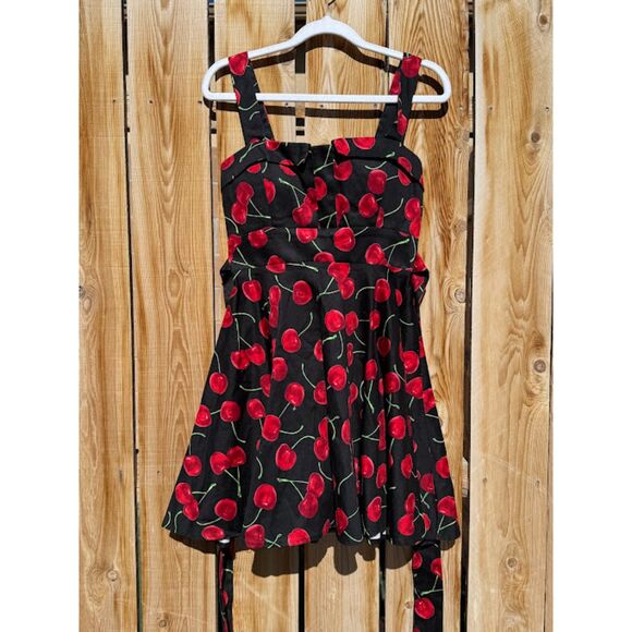 Ixia Retro Pinup Girl Black Cherry Fit Flare Knee Length Mini Tank Dress V-Day S - Picture 1 of 4